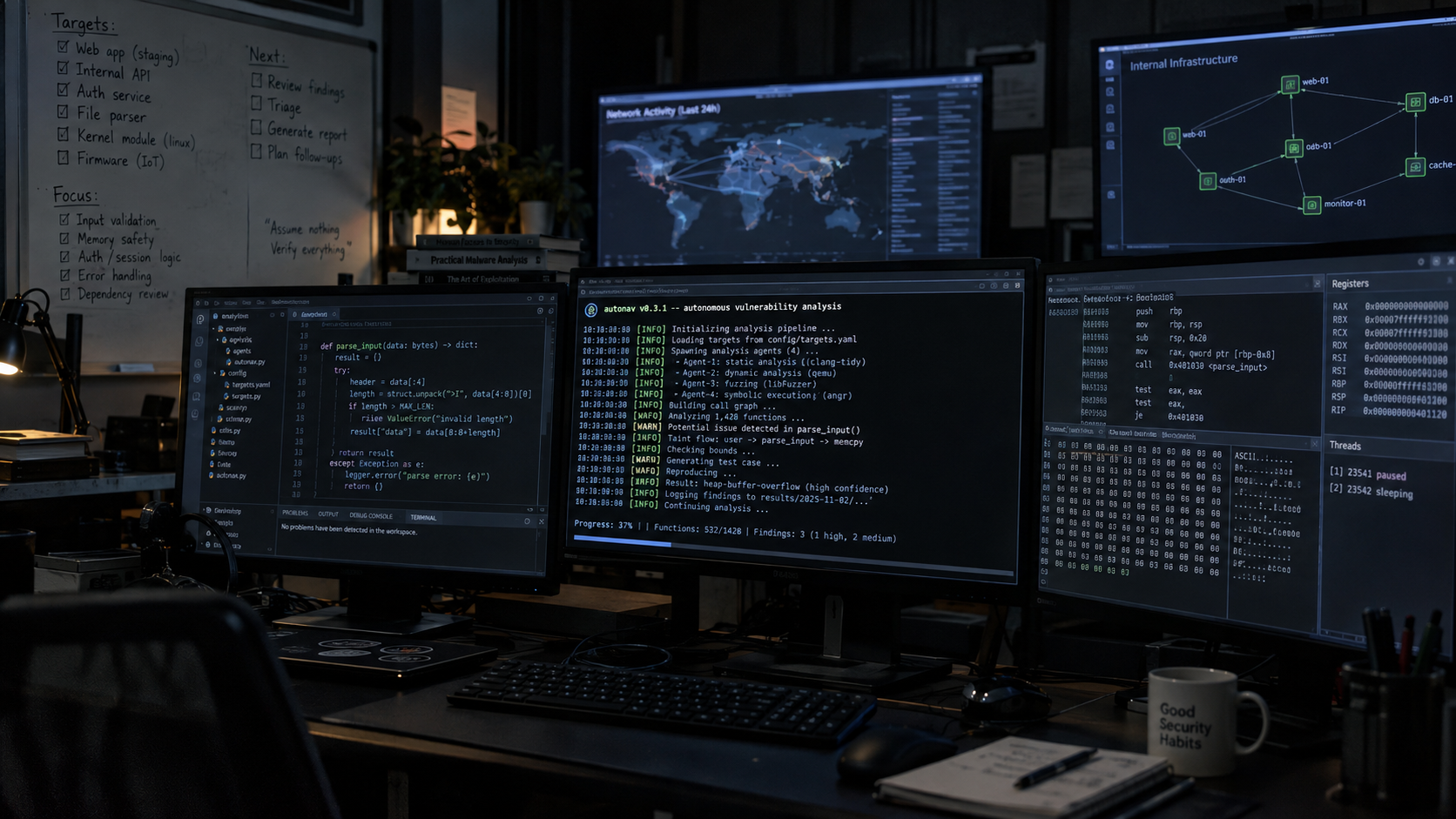 Un système d’intelligence artificielle analyse de manière autonome du code et des systèmes informatiques à la recherche de vulnérabilités.