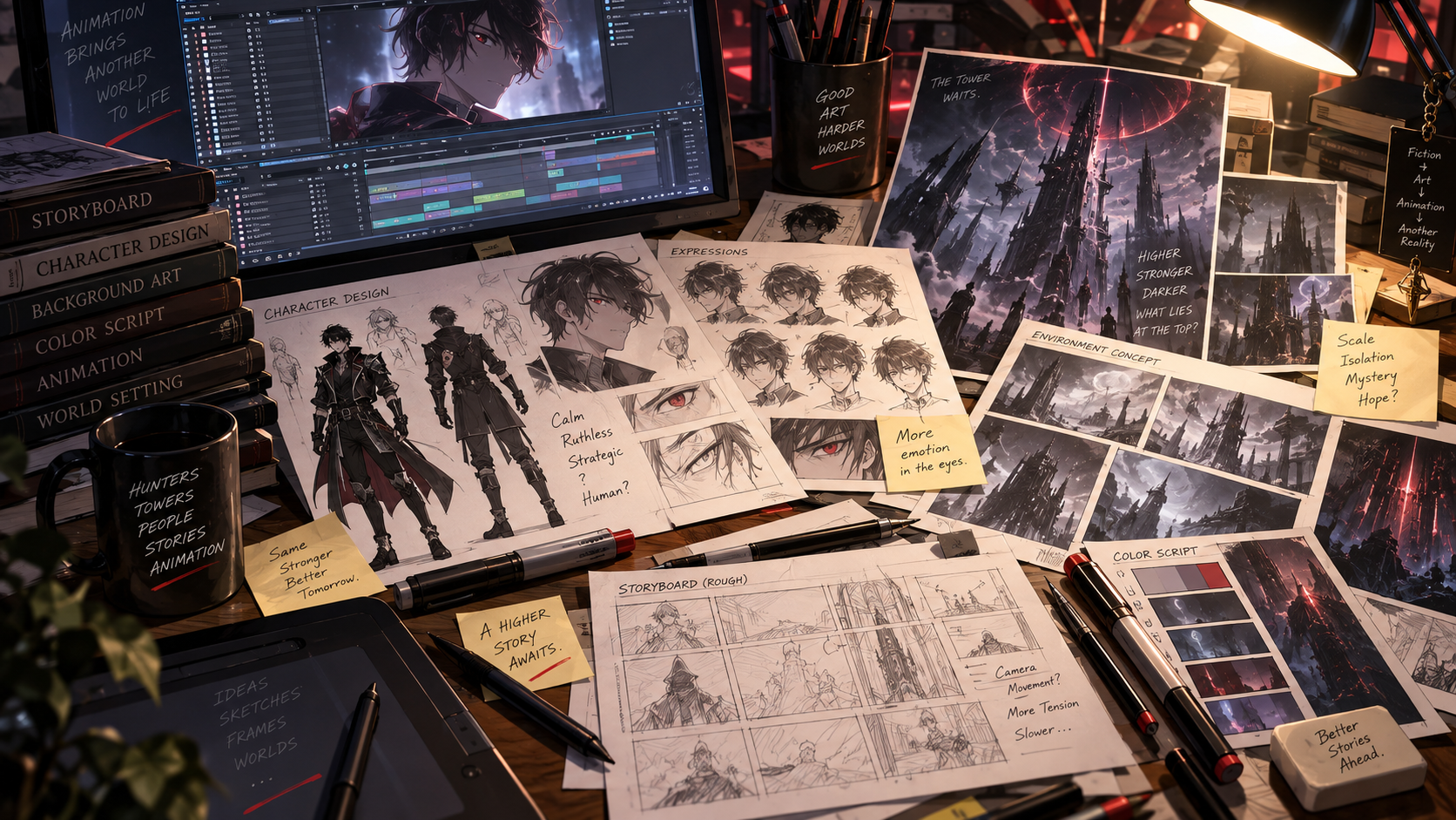 Documents de production et dessins d’animation évoquant la création de SSS-Class Revival Hunter.